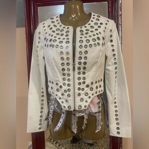 Bebe Studded White leather Jacket